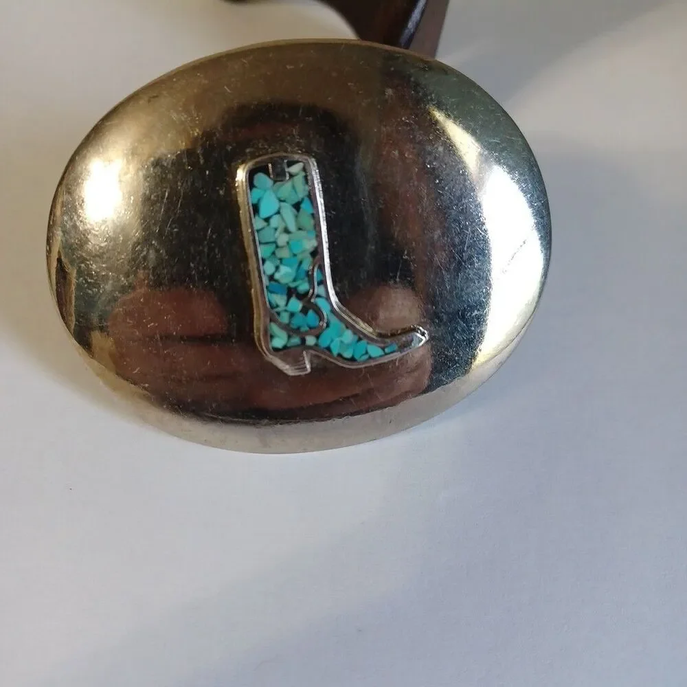 Cowboy Boot Native American Indian Faux Turquoise Inlay Belt Buckle Zuni Tribe